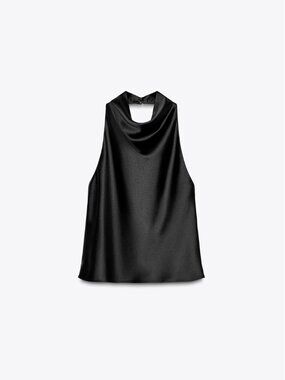 ZARA Satin Effect Cowl Halter Top | Open Back | Black | NWT | Size XS & S